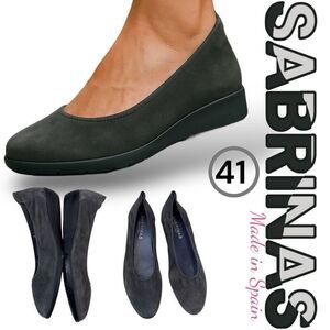 Sabrinas Women's 41 10-10.5 Suede Leather Slip-On Wedge Heel Ballerina Flats